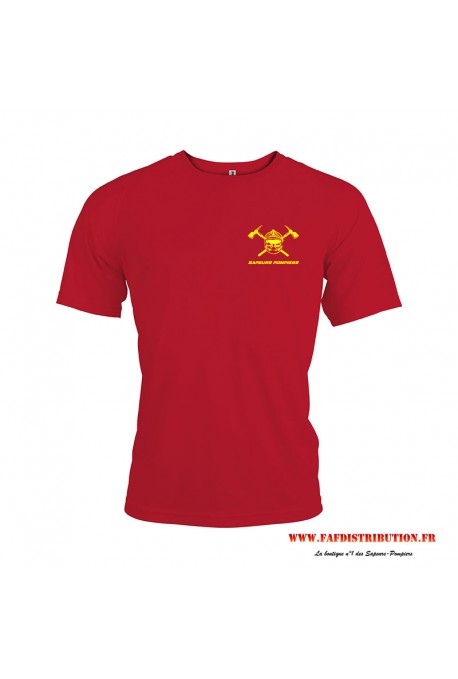 T-shirt sport rouge "Casque et hache SP" personnalisée