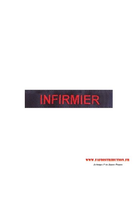 Barrette brodé INFIRMIER sur velcro avec des lettres rouge