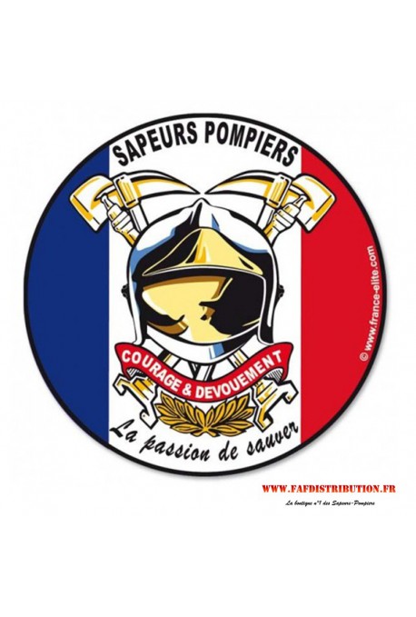 Autocollant Rond Sapeurs Pompiers aux couleurs de drapeau Français