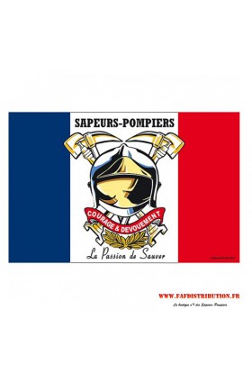 Drapeau tricolore Sapeurs Pompiers Français "La passion de sauver"