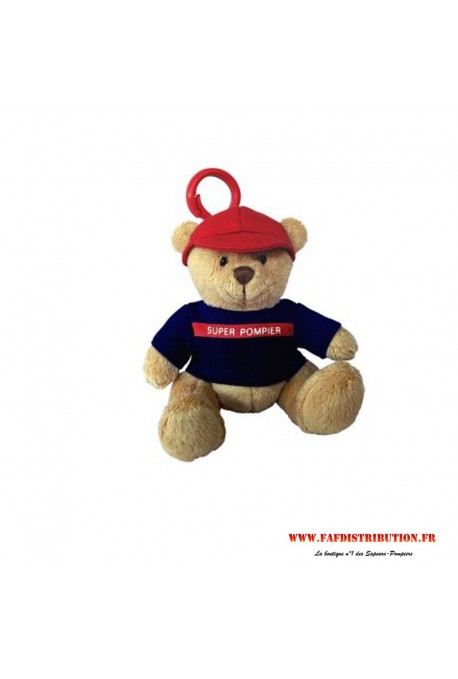 Porte-clés peluche ourson "Super Pompier"