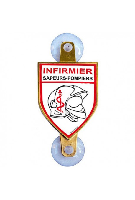 Plaque auto "Infirmier Sapeurs Pompiers" de forme badge